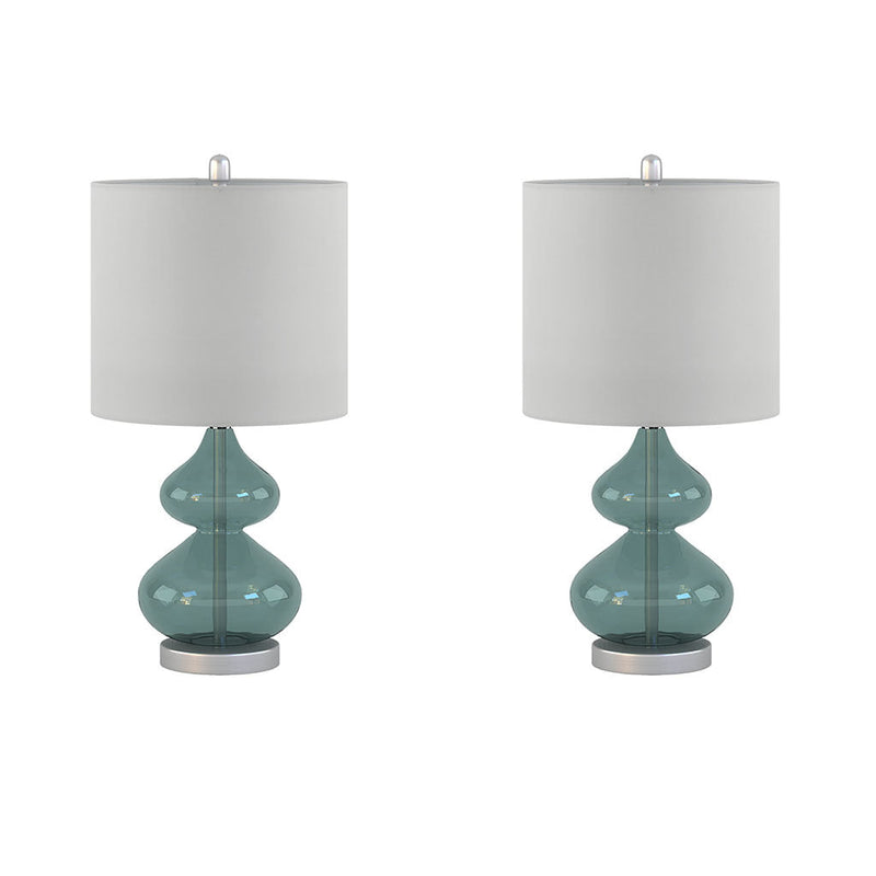 Ellipse Curved Glass Table Lamp Set of 2 with Curved Blue Glass Base - Blue