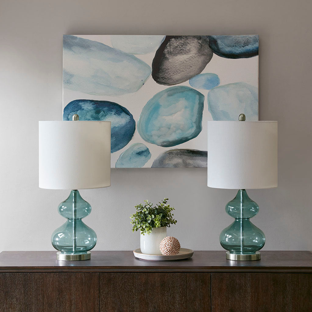 Ellipse Curved Glass Table Lamp Set of 2 with Curved Blue Glass Base - Blue, photo 2 of 10