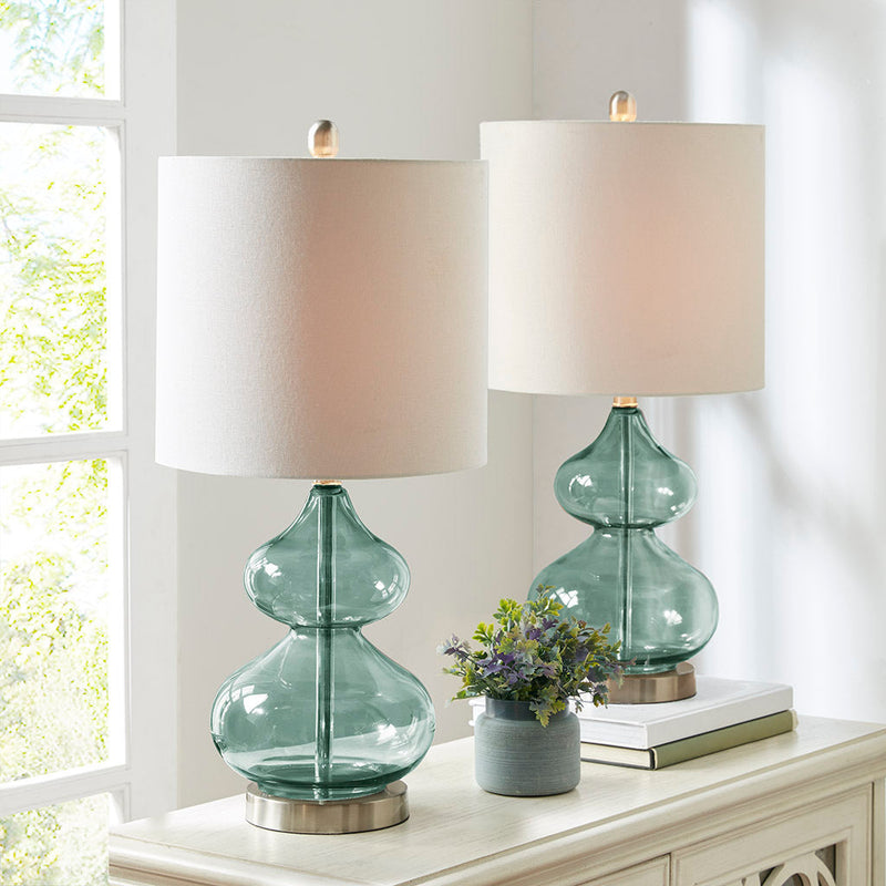 Ellipse Curved Glass Table Lamp Set of 2 with Curved Blue Glass Base - Blue, photo 4 of 10