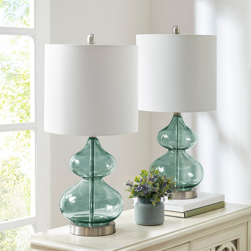 Ellipse Curved Glass Table Lamp Set of 2 with Curved Blue Glass Base - Blue, photo 5 of 10