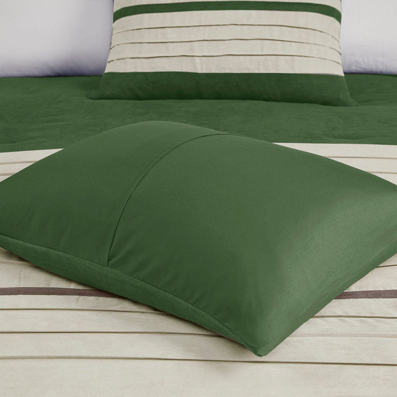 7 Pc Faux Suede Comforter Set Green King, photo 7 of 13