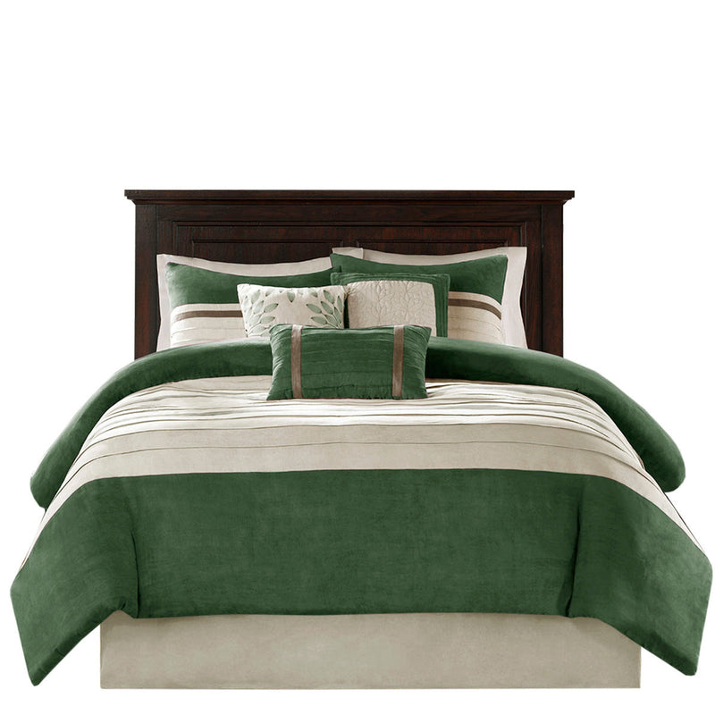 7 Pc Faux Suede Comforter Set Green King, photo 8 of 13