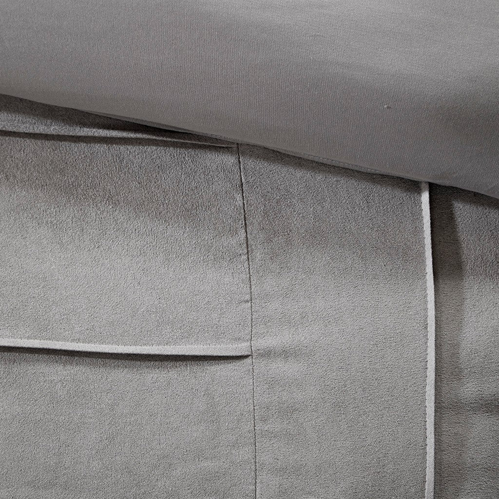 7 Piece Faux Suede Comforter Set Grey Queen, detail