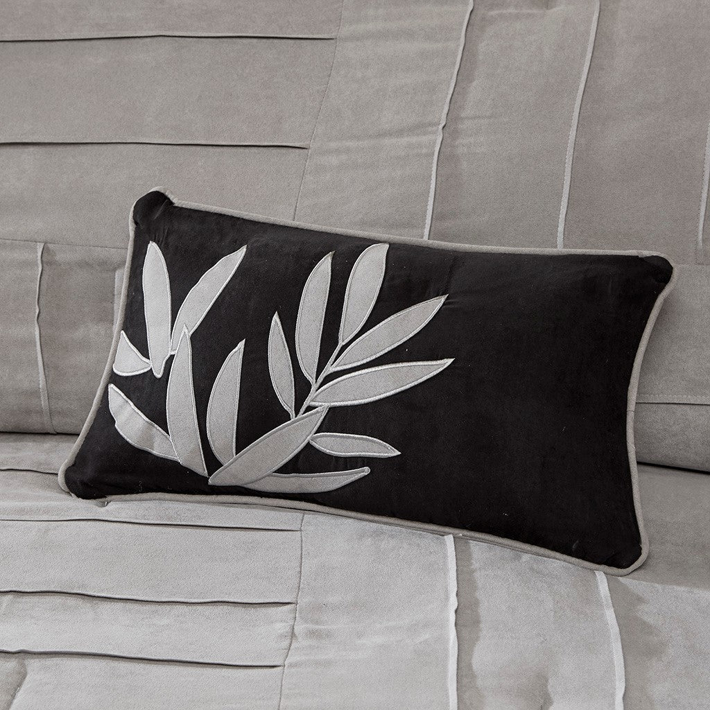 7 Piece Faux Suede Comforter Set Grey Queen, detail