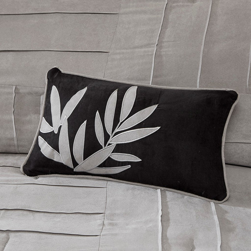 7 Piece Faux Suede Comforter Set Grey Queen, detail