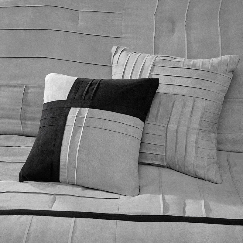 7 Piece Faux Suede Comforter Set Grey Queen, detail