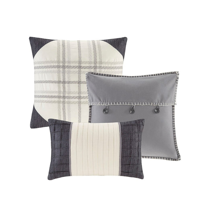 Grey Herringbone Comforter Set with Decorative Pillows - California King, photo 7 of 8