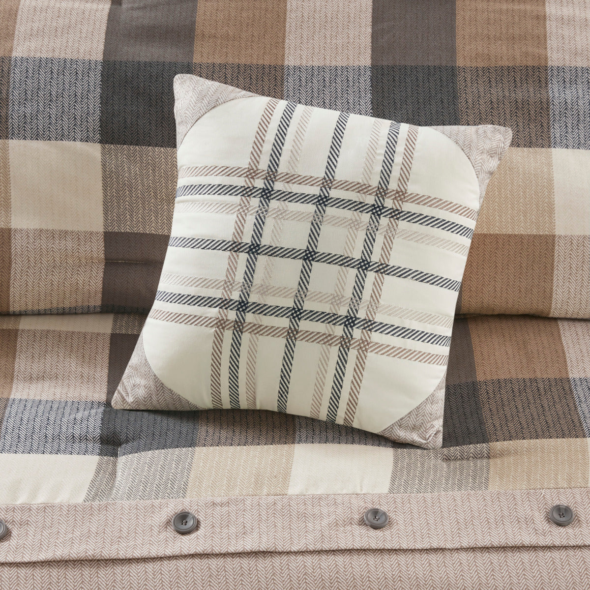 Herringbone Comforter Set with Buffalo Plaid - King, Neutral, 7 Piece, photo 10 of 13