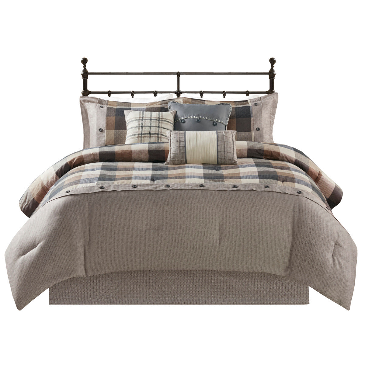 7 Piece Herringbone Comforter Set Neutral Queen, photo 5 of 13