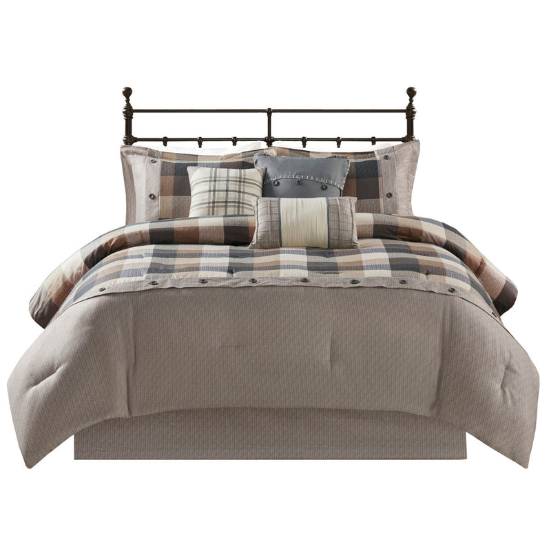 7 Piece Herringbone Comforter Set Neutral Queen, photo 5 of 13