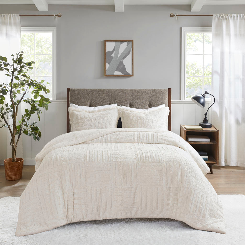 Ivory Twin Fur Down Alternative Comforter Mini Set with Faux Fur - Twin, photo 4 of 9