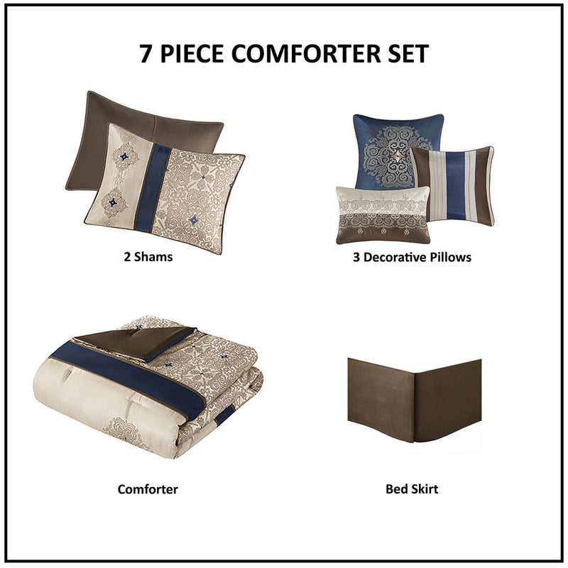 King 7 Piece Jacquard Comforter Set with Throw Pillows, photo 9 of 18