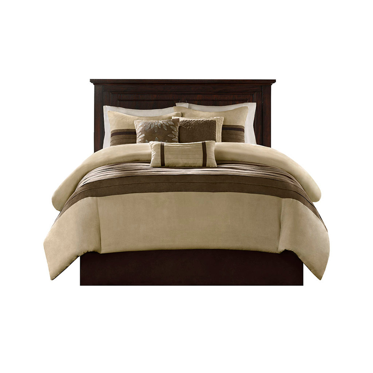 7 PC Faux Suede Comforter Set Natural King, photo 8 of 12