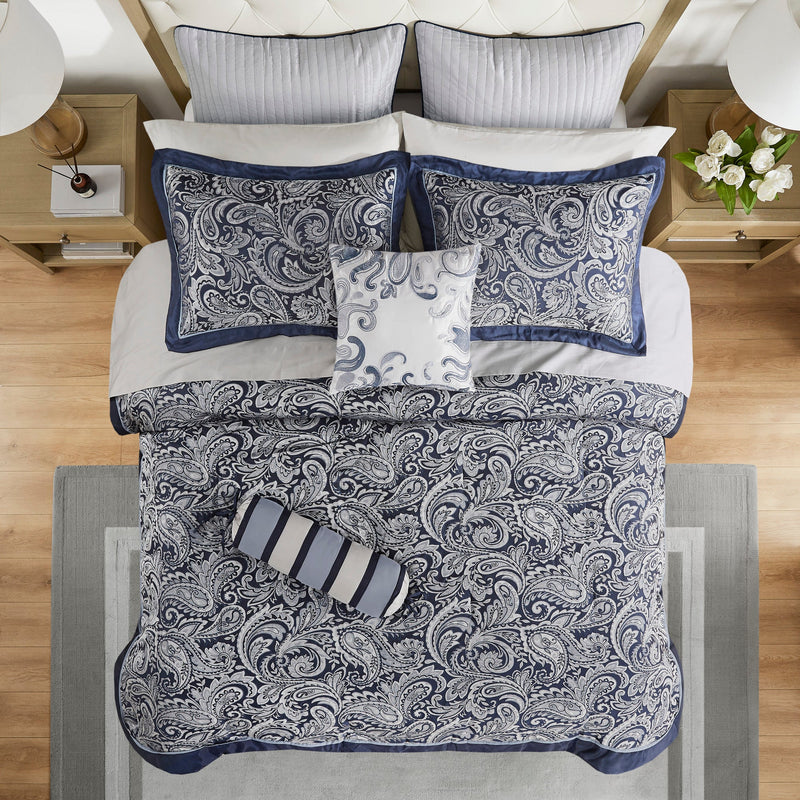 12 Piece Comforter Set with Cotton Bed Sheets Navy Queen, photo 6 of 21