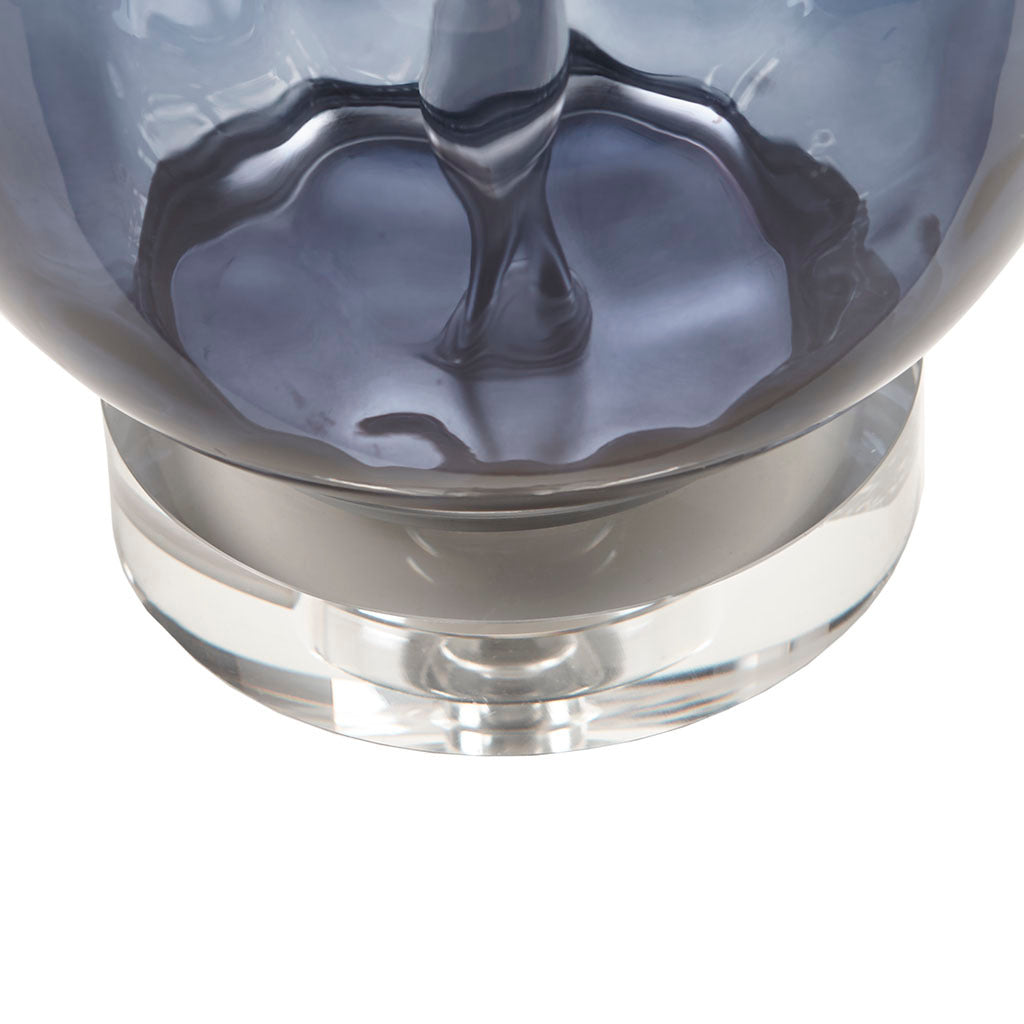 Ombre Glass Table Lamp with Blue Glass Base and Drum Shade, photo 3 of 6