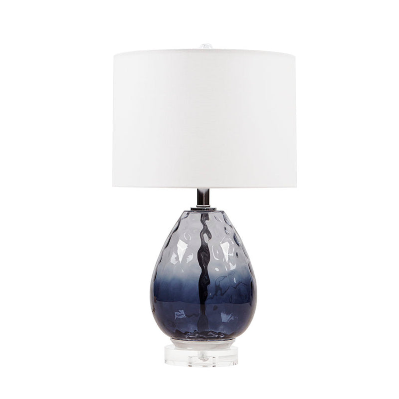 Ombre Glass Table Lamp with Blue Glass Base and Drum Shade, photo 5 of 6