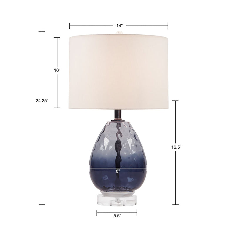 Ombre Glass Table Lamp with Blue Glass Base and Drum Shade, photo 6 of 6