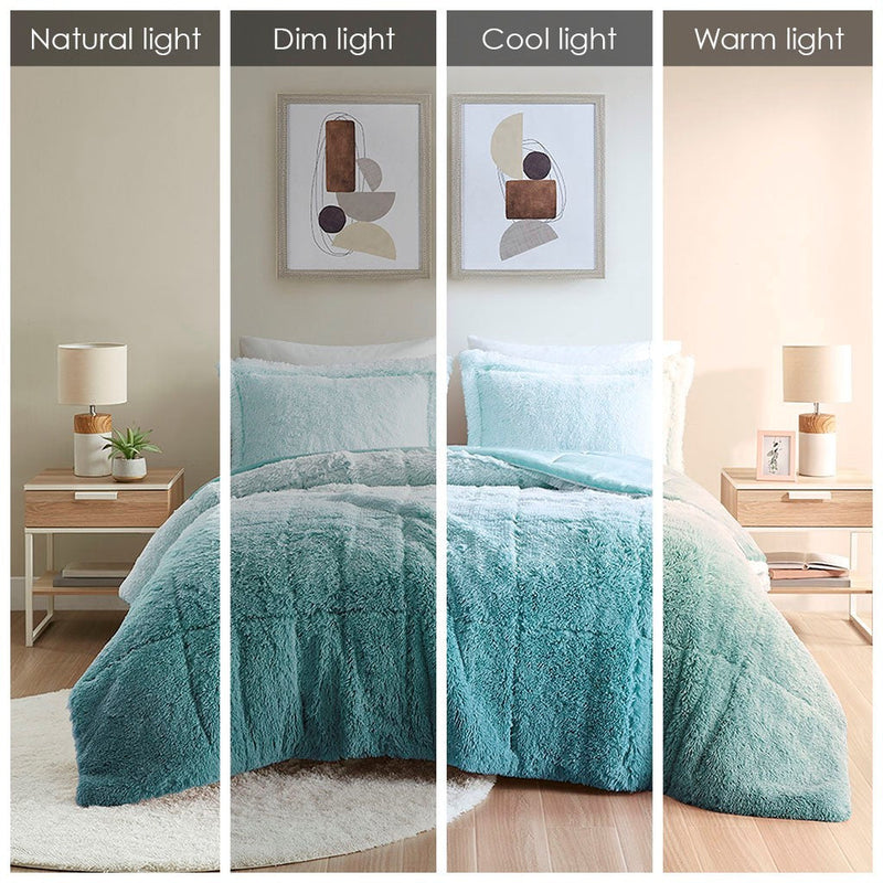 Full/Queen Ombre Shaggy Long Fur Comforter Mini Set, photo 2 of 9