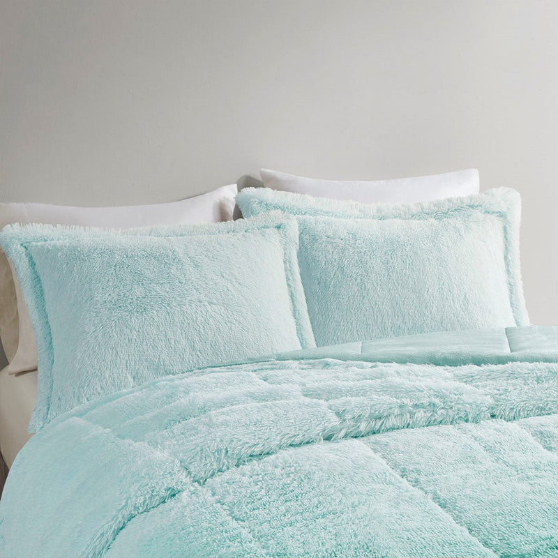 Full/Queen Ombre Shaggy Long Fur Comforter Mini Set, photo 5 of 9