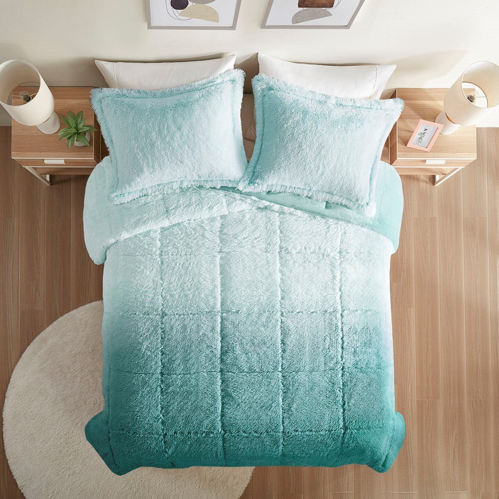 Full/Queen Ombre Shaggy Long Fur Comforter Mini Set, photo 6 of 9