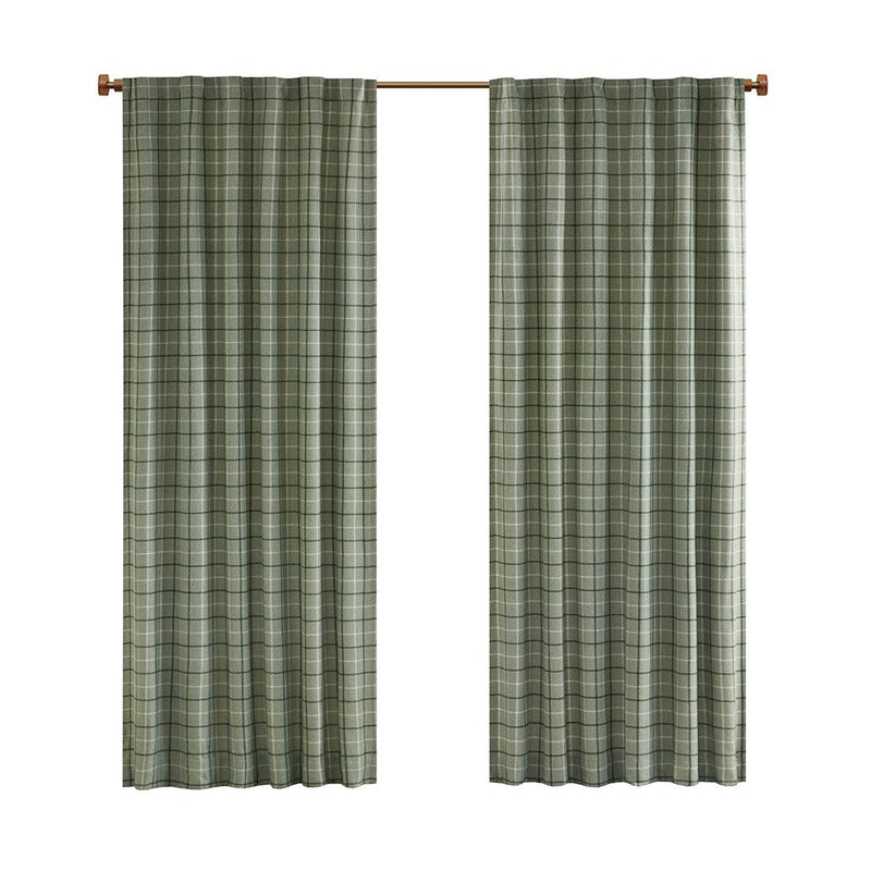 Plaid Rod Pocket and Back Tab Curtain Panel with Fleece Lining Green 50x84, photo 4 of 9