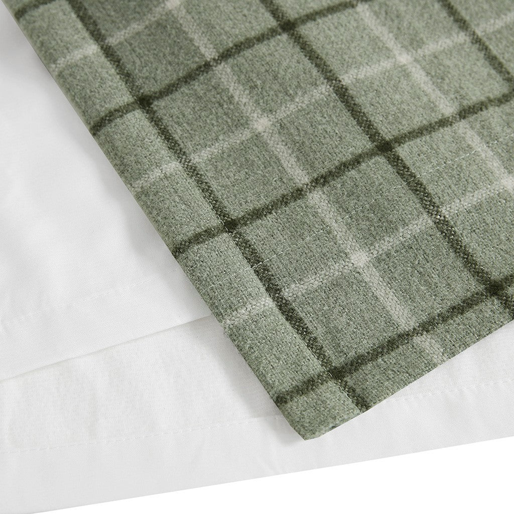 Plaid Rod Pocket and Back Tab Curtain Panel with Fleece Lining Green 50x84, photo 5 of 9