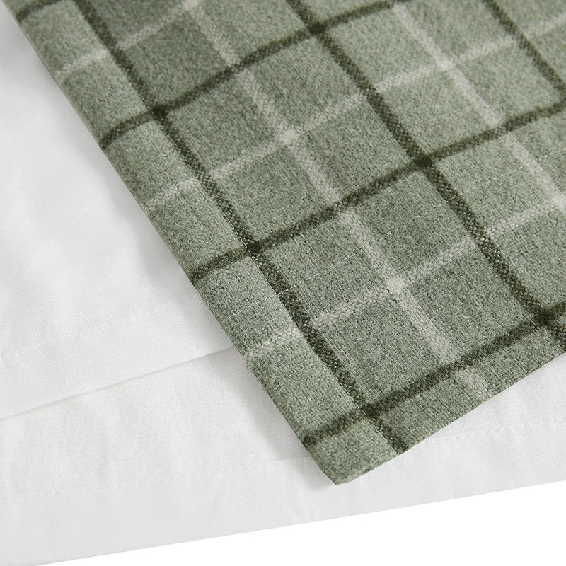 Plaid Rod Pocket and Back Tab Curtain Panel with Fleece Lining Green 50x84, photo 5 of 9