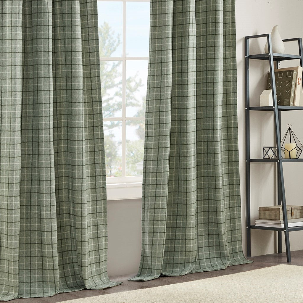 Plaid Rod Pocket and Back Tab Curtain Panel with Fleece Lining Green 50x84, photo 6 of 9