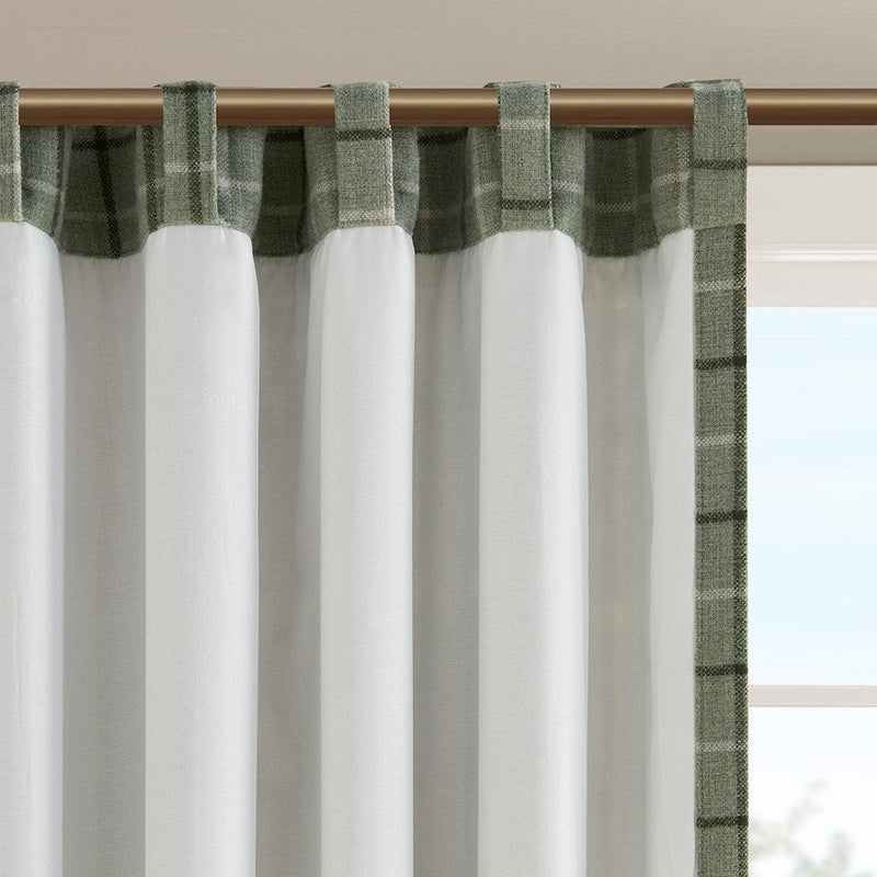 Plaid Rod Pocket and Back Tab Curtain Panel with Fleece Lining Green 50x84, photo 8 of 9