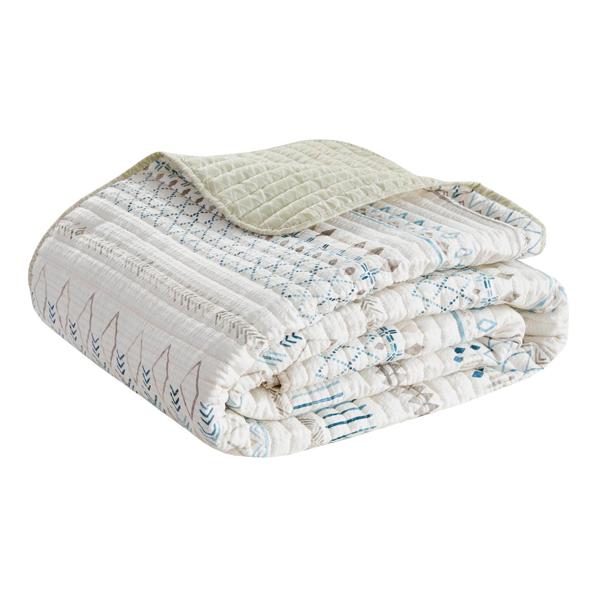 Printed Microfiber Seersucker Quilt Set with Reversible Design - Taupe/Blue, photo 4 of 11