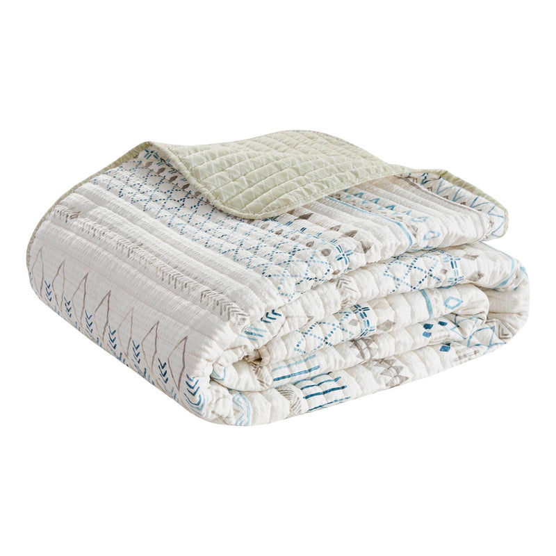 Printed Microfiber Seersucker Quilt Set with Reversible Design - Taupe/Blue, photo 4 of 11