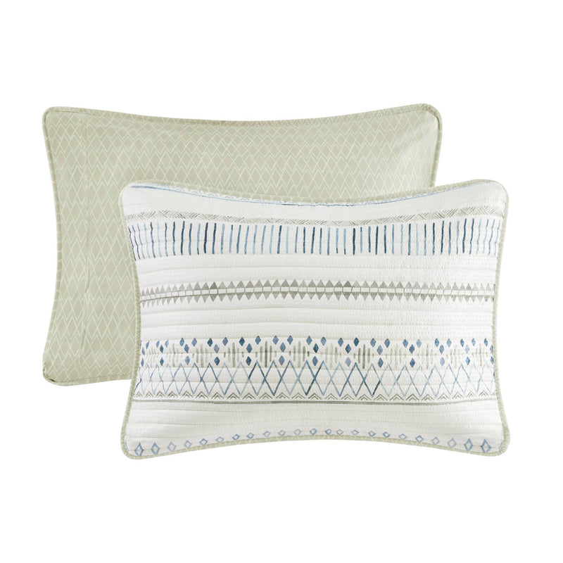 Printed Microfiber Seersucker Quilt Set with Reversible Design - Taupe/Blue, photo 6 of 11