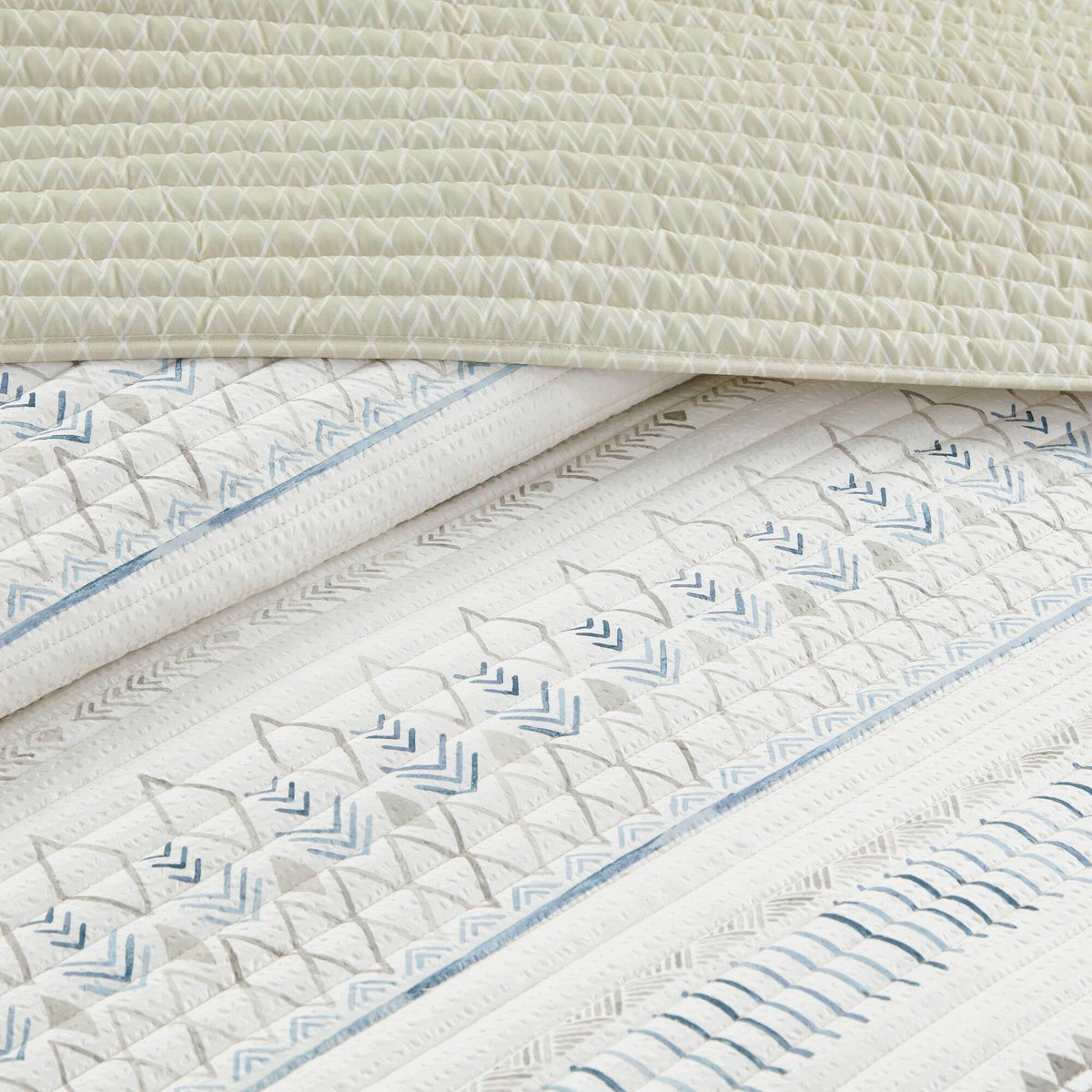 Printed Microfiber Seersucker Quilt Set with Reversible Design - Taupe/Blue, photo 9 of 11
