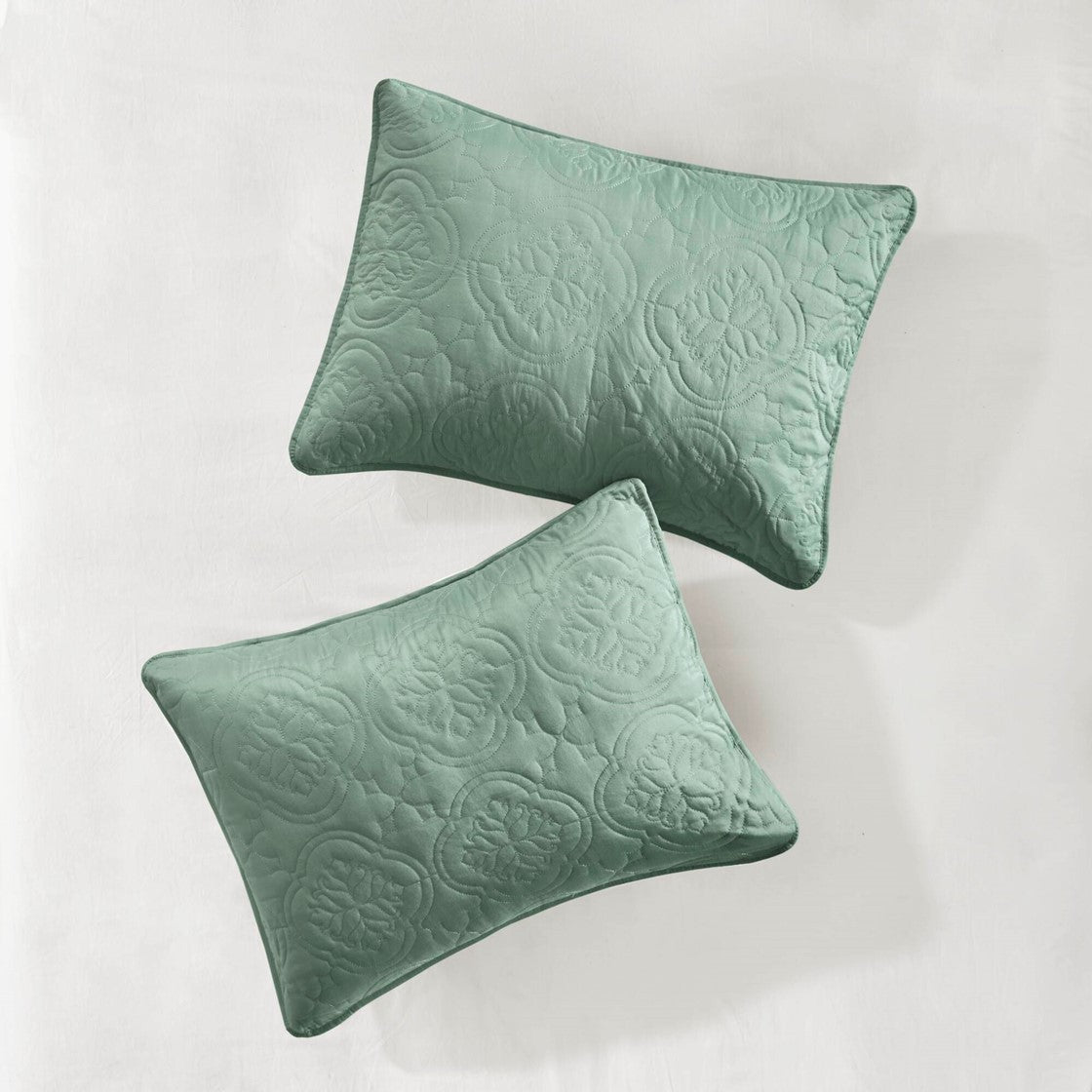 Seafoam 3 Piece Reversible Bedspread Set with Medallion Quilting - Full/Queen, photo 6 of 12