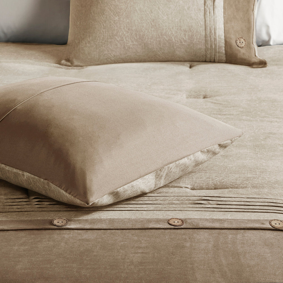 7 Piece Faux Suede Comforter Set Tan California King, photo 13 of 14