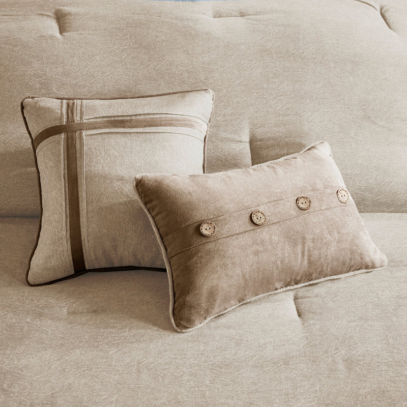 7 Piece Faux Suede Comforter Set Tan California King, photo 8 of 14