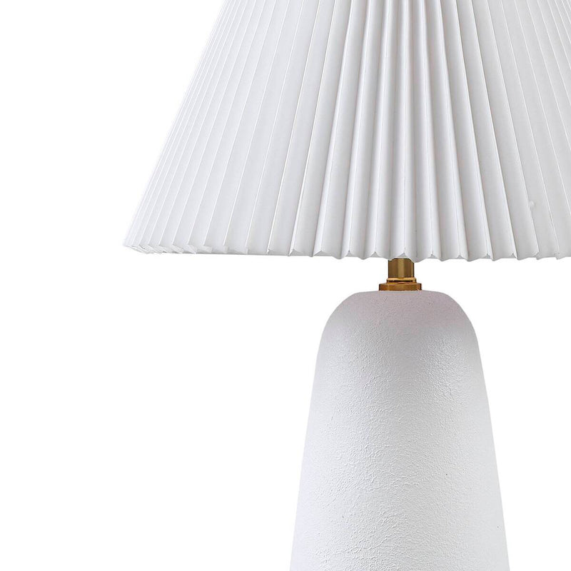 Textured Ceramic Table Lamp with Fluted Fabric Shade - White, photo 12 of 14