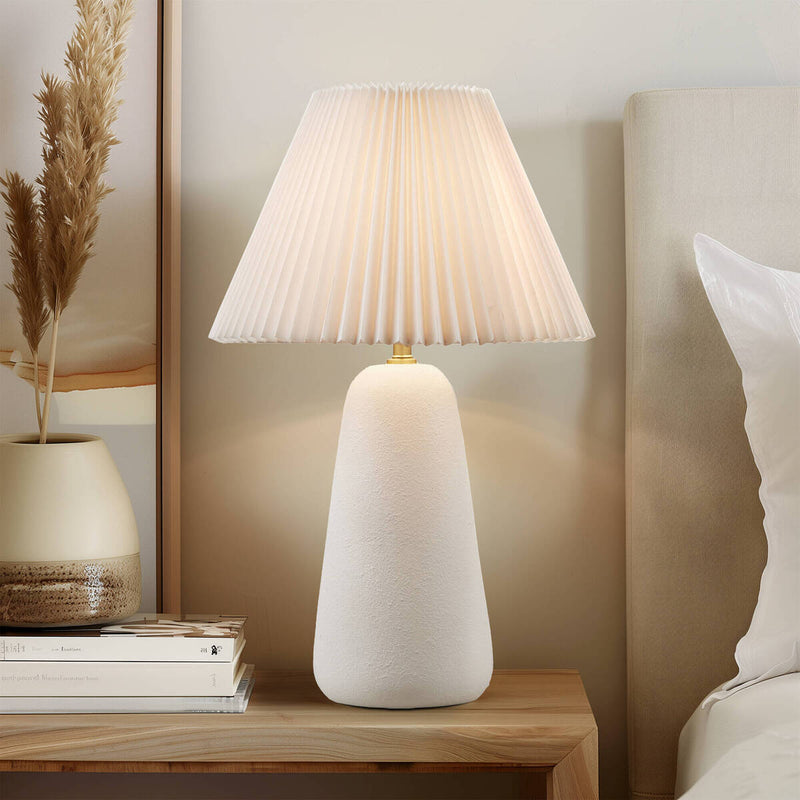 Textured Ceramic Table Lamp with Fluted Fabric Shade - White, photo 2 of 14