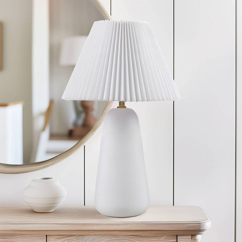 Textured Ceramic Table Lamp with Fluted Fabric Shade - White, photo 3 of 14