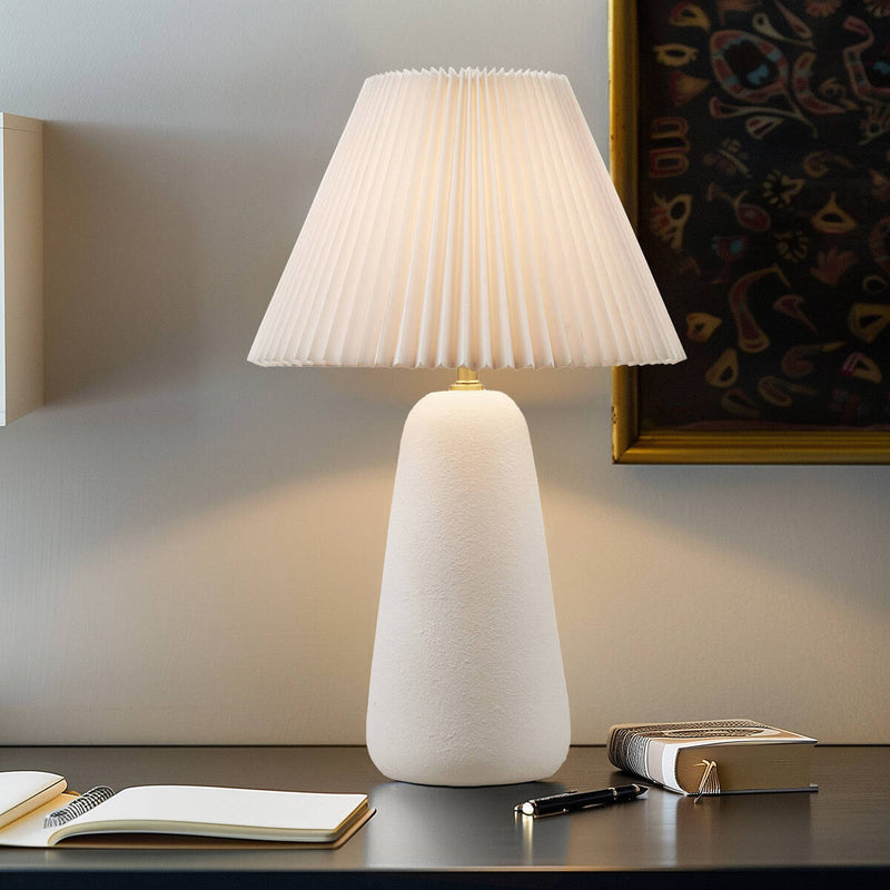 Textured Ceramic Table Lamp with Fluted Fabric Shade - White, photo 4 of 14