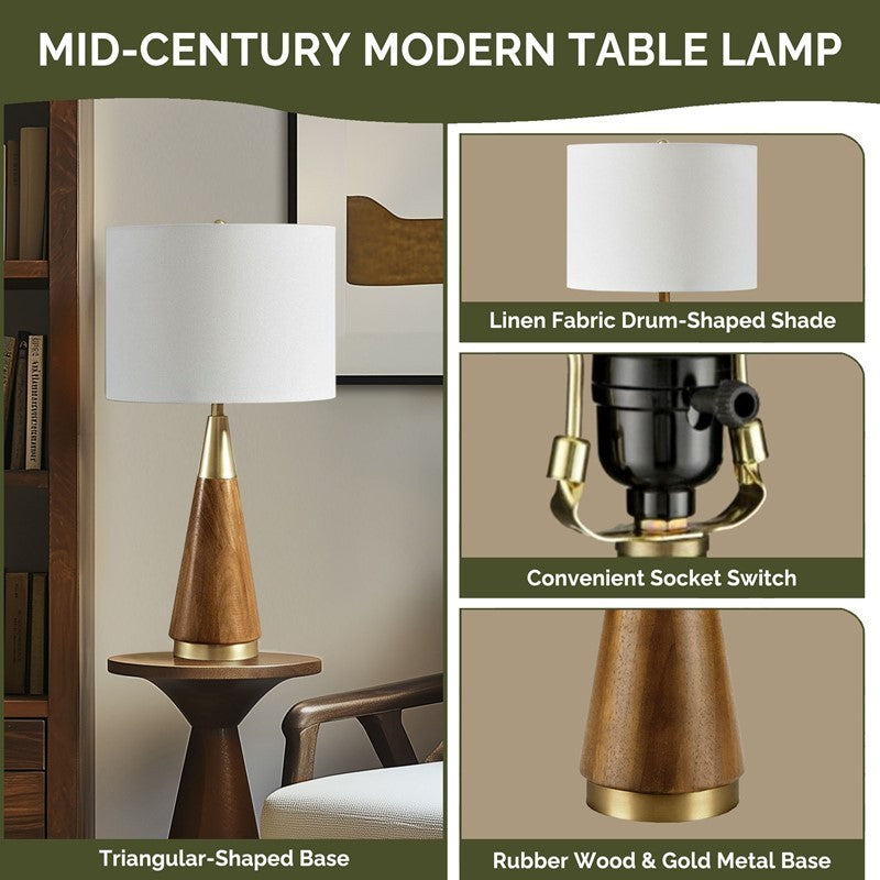 Triangular Table Lamp with Espresso Wood Grain and Linen Shade - Gold & Brown, photo 11 of 11