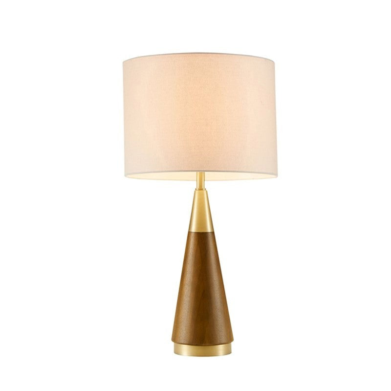 Triangular Table Lamp with Espresso Wood Grain and Linen Shade - Gold & Brown, photo 8 of 11