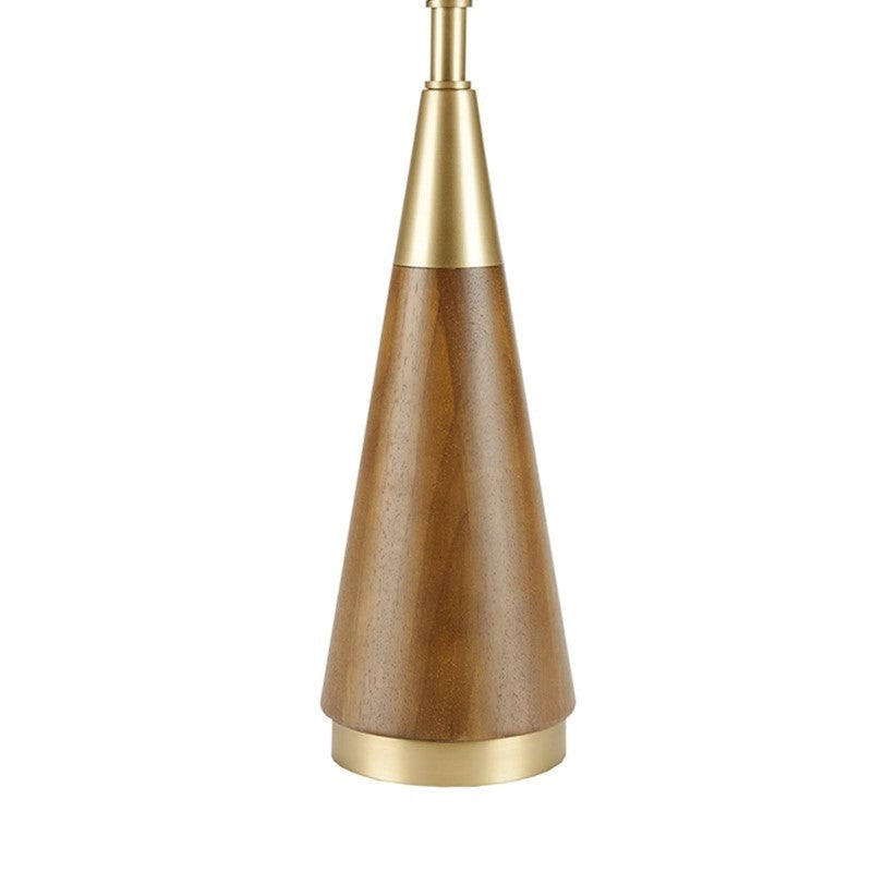 Triangular Table Lamp with Espresso Wood Grain and Linen Shade - Gold & Brown, photo 9 of 11