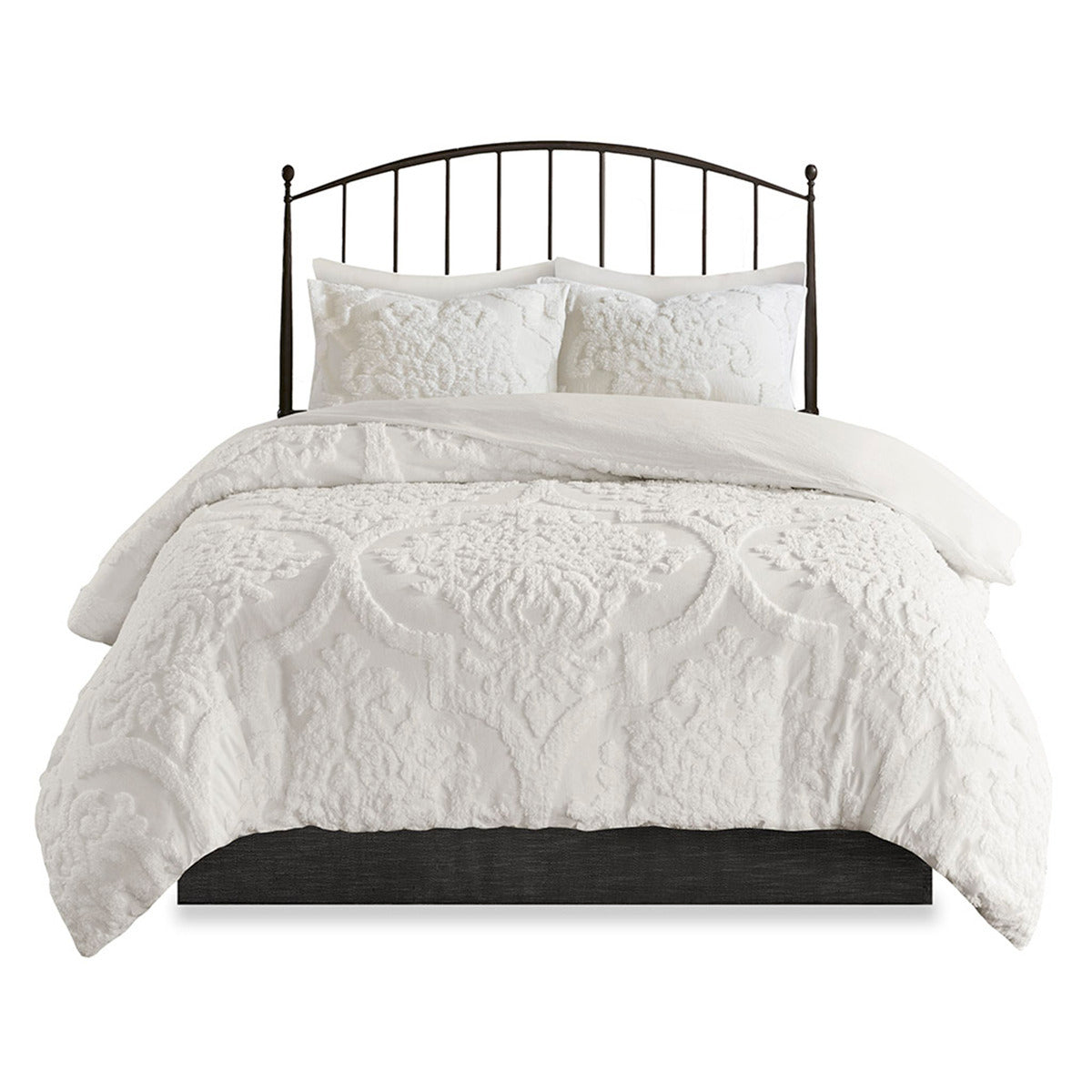 Tufted Cotton Chenille Damask Comforter Set with Shams - Off White, photo 3 of 9