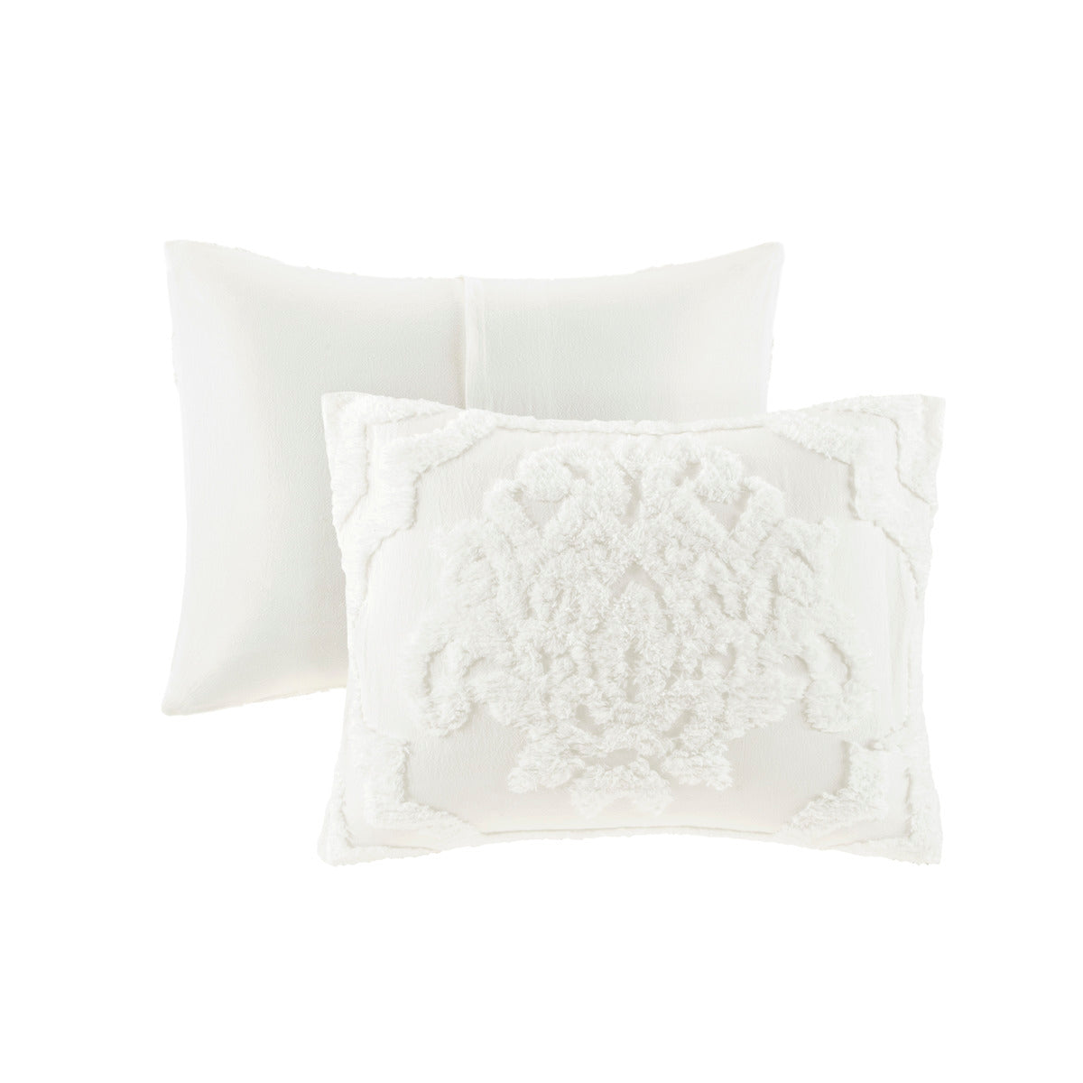 Tufted Cotton Chenille Damask Comforter Set with Shams - Off White, photo 5 of 9