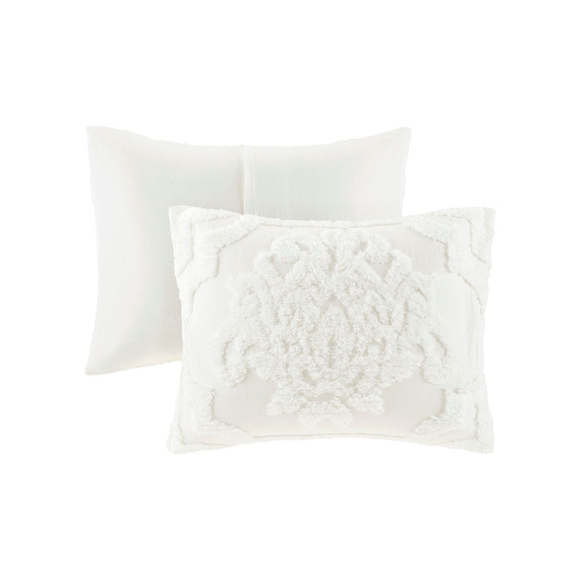 Tufted Cotton Chenille Damask Comforter Set with Shams - Off White, photo 5 of 9
