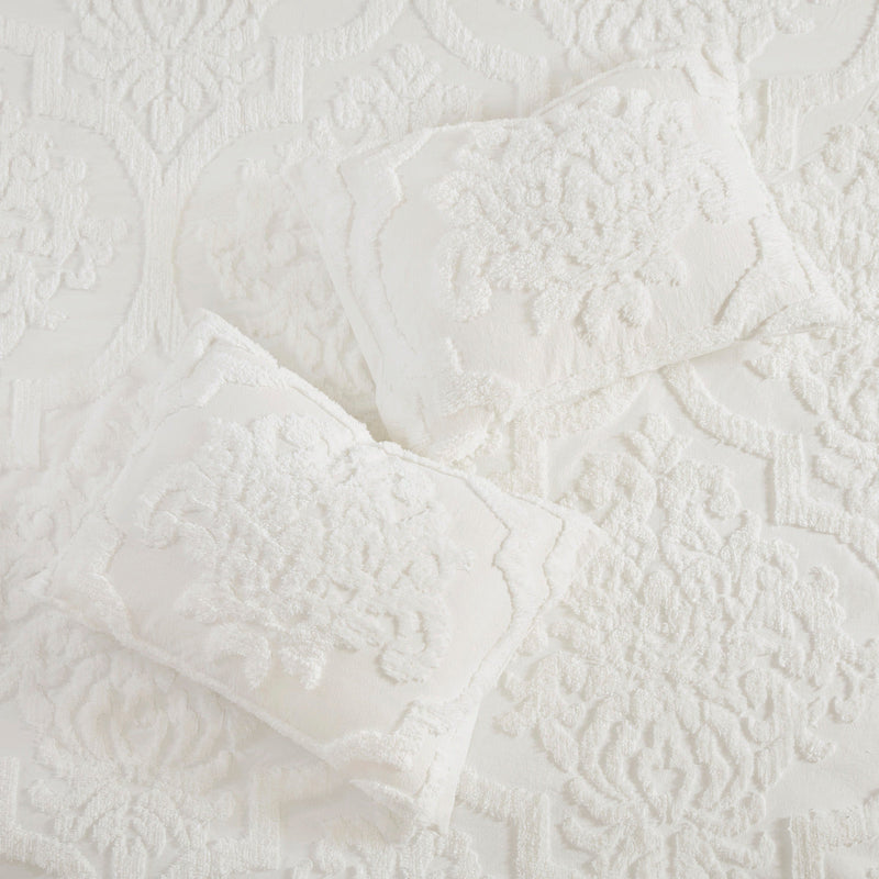 Tufted Cotton Chenille Damask Comforter Set with Shams - Off White, photo 6 of 9