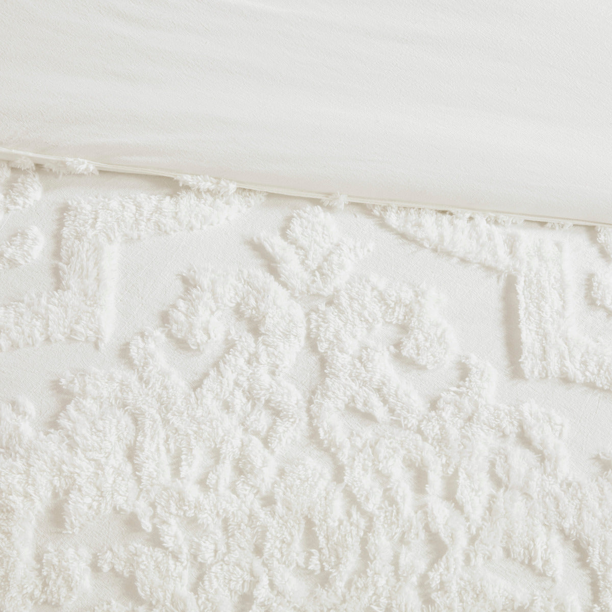 Tufted Cotton Chenille Damask Comforter Set with Shams - Off White, photo 8 of 9