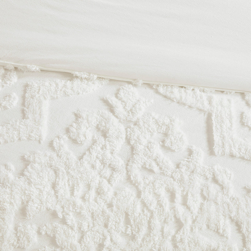 Tufted Cotton Chenille Damask Comforter Set with Shams - Off White, photo 8 of 9
