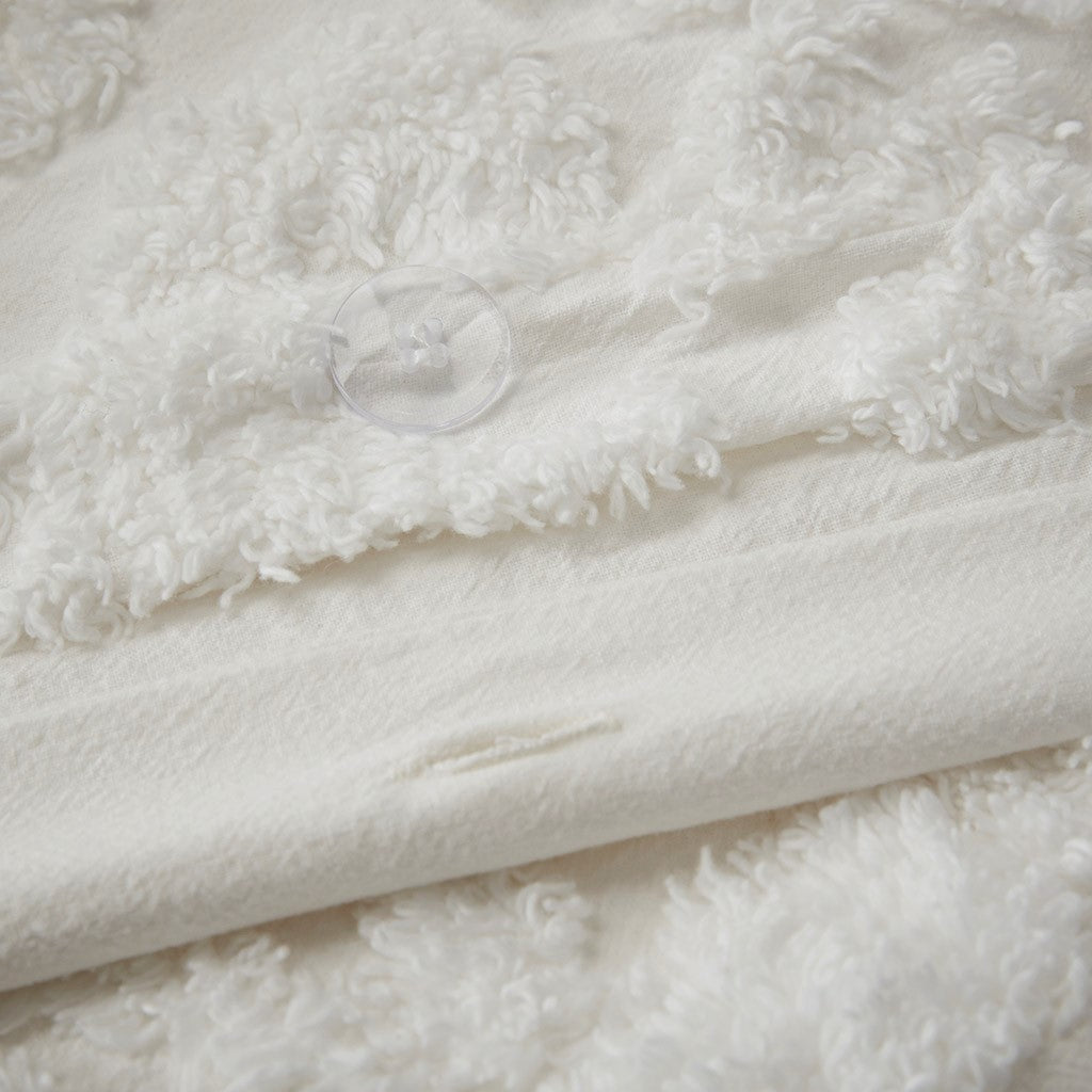 Tufted Cotton Chenille Damask Duvet Cover Set with Shams - Off-White, photo 10 of 16